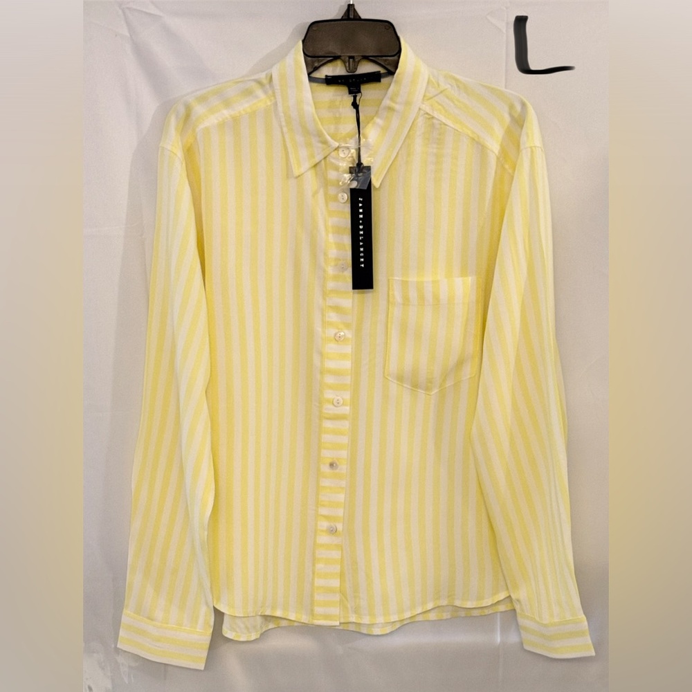 Jane and Delancey Soft Yellow Striped Button Down Shirt